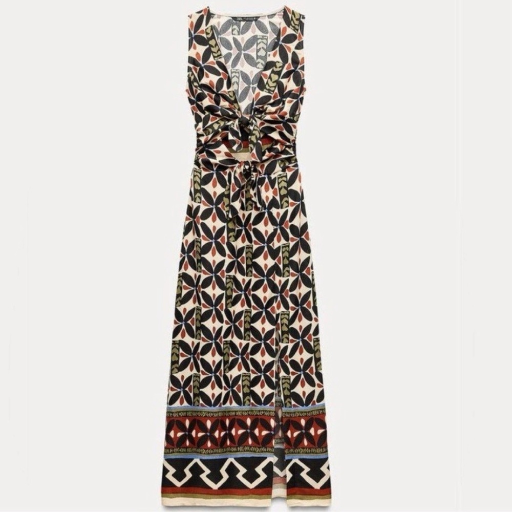 Zara sleeveless printed cut out midi dress - Picture 3 of 7